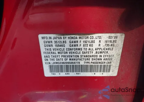 2009 Honda Fit from USA, damaged, VIN JHMGE88209S059778